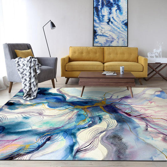 Decorative Abstract Watercolor Rug Purple and Blue Modern Rug Polypropylene Washable Stain Resistant Anti-Slip Backing Rug for Home Clearhalo 'Area Rug' 'Modern' 'Rugs' Rug' 2184538