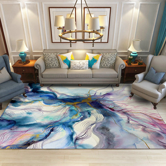 Decorative Abstract Watercolor Rug Purple and Blue Modern Rug Polypropylene Washable Stain Resistant Anti-Slip Backing Rug for Home Clearhalo 'Area Rug' 'Modern' 'Rugs' Rug' 2184540