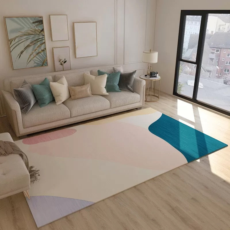 Minimalist Living Room Rug Multicolor Abstract Color Block Carpet Polyester Washable Pet Friendly Anti-Slip Backing Rug Light Pink Clearhalo 'Area Rug' 'Modern' 'Rugs' Rug' 2184549