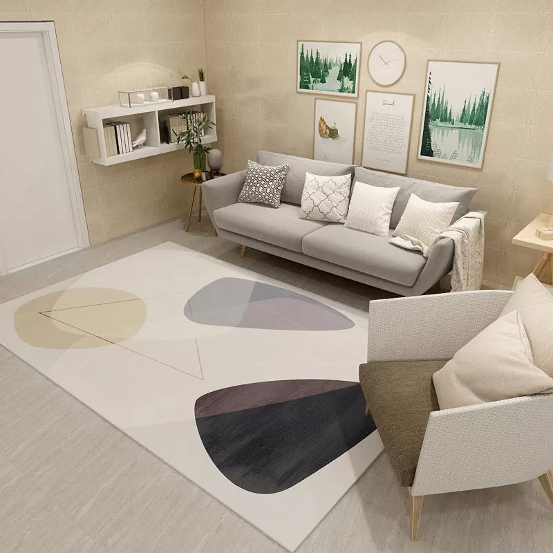 Minimalist Living Room Rug Multicolor Abstract Color Block Carpet Polyester Washable Pet Friendly Anti-Slip Backing Rug Cream Gray Clearhalo 'Area Rug' 'Modern' 'Rugs' Rug' 2184552