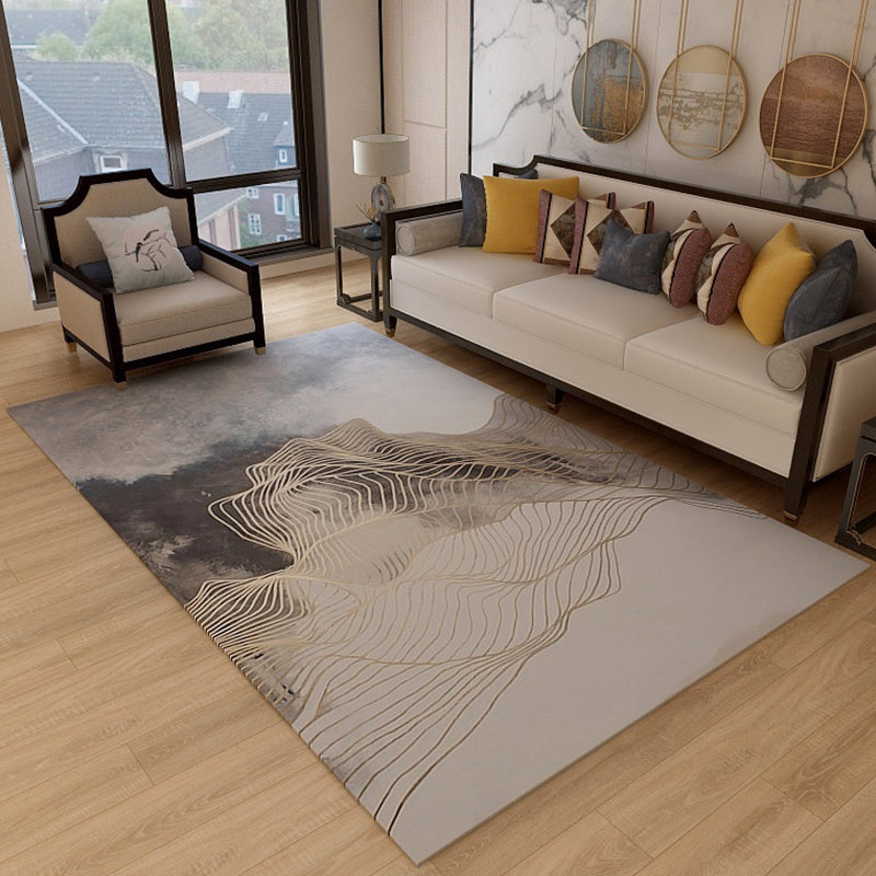 Asian Abstract Flowing Print Rug Multicolor Synthetics Rug Pet Friendly Washable Non-Slip Carpet for Living Room Khaki Clearhalo 'Area Rug' 'Rug' 2184685