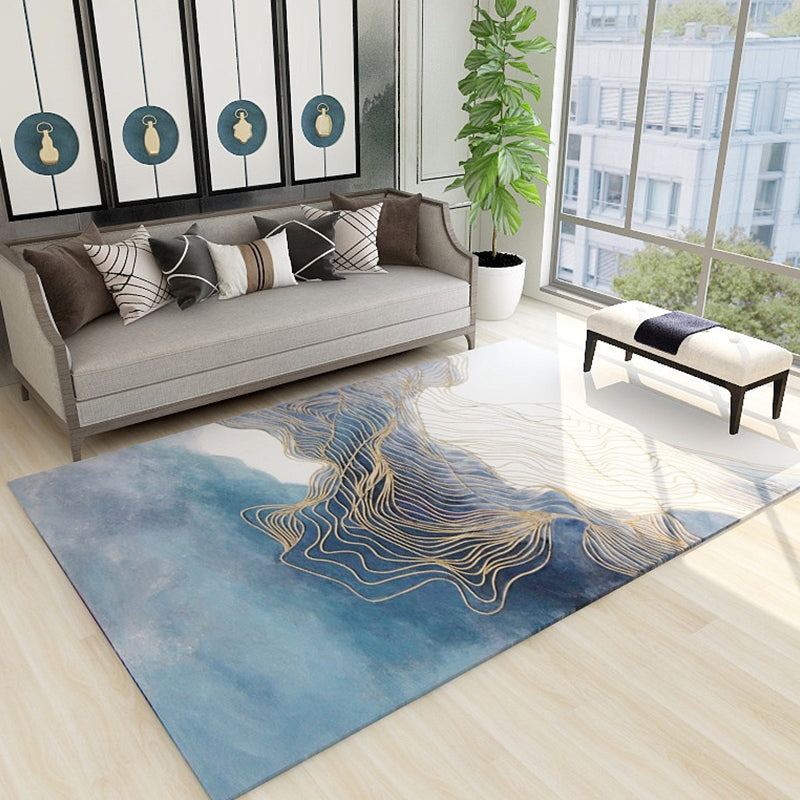 Asian Abstract Flowing Print Rug Multicolor Synthetics Rug Pet Friendly Washable Non-Slip Carpet for Living Room Blue Clearhalo 'Area Rug' 'Rug' 2184686