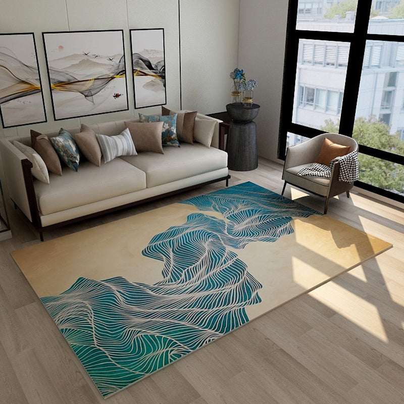 Asian Abstract Flowing Print Rug Multicolor Synthetics Rug Pet Friendly Washable Non-Slip Carpet for Living Room Green Clearhalo 'Area Rug' 'Rug' 2184688