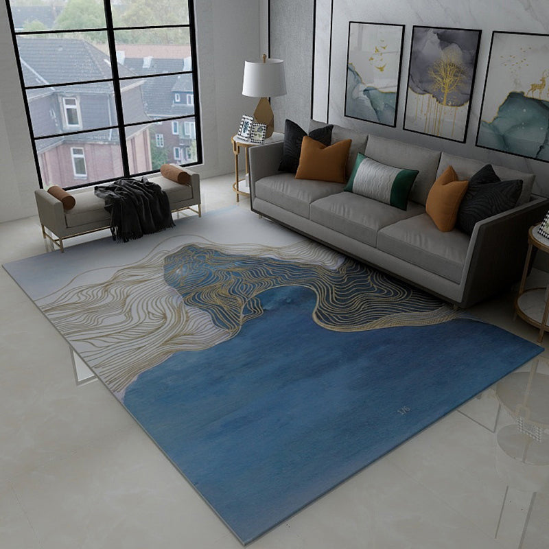 Asian Abstract Flowing Print Rug Multicolor Synthetics Rug Pet Friendly Washable Non-Slip Carpet for Living Room Light Blue Clearhalo 'Area Rug' 'Rug' 2184692