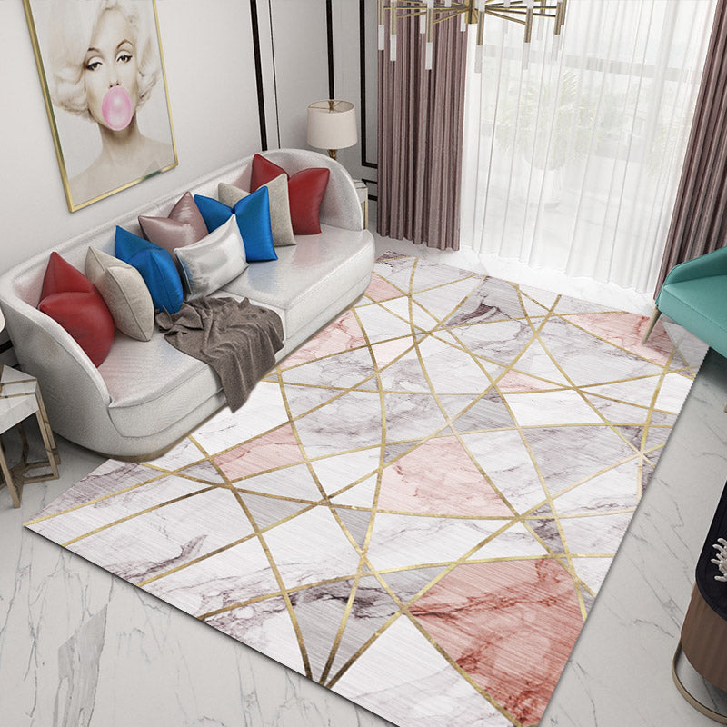 Contemporary Geometric Print Rug Multicolor Synthetics Area Carpet Machine Washable Anti-Slip Stain Resistant Rug for Family Room Pink 2'7" x 3'11" Clearhalo 'Area Rug' 'Modern' 'Rugs' Rug' 2184752