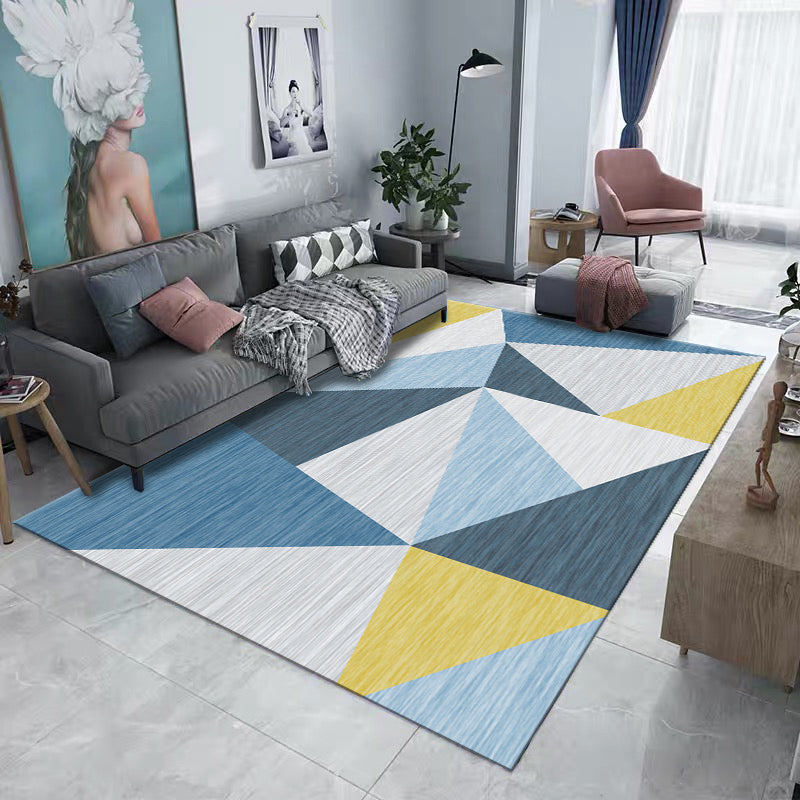 Contemporary Geometric Print Rug Multicolor Synthetics Area Carpet Machine Washable Anti-Slip Stain Resistant Rug for Family Room Yellow-Blue Clearhalo 'Area Rug' 'Modern' 'Rugs' Rug' 2184759