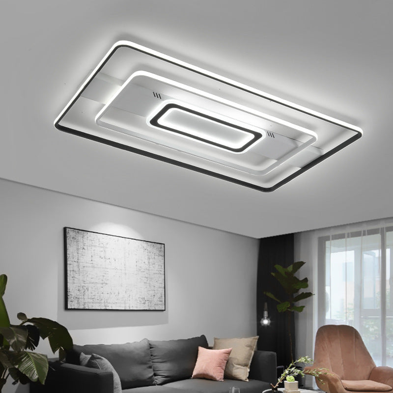 Black and White Living Room LED Flush Mount Modern Aluminum Round/Square/Rectangular Frame Flush Ceiling Light Fixture, White Light Clearhalo 'Ceiling Lights' 'Close To Ceiling Lights' 'Close to ceiling' 'Flush mount' Lighting' 218476