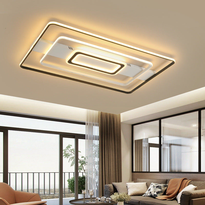 Black and White Living Room LED Flush Mount Modern Aluminum Round/Square/Rectangular Frame Flush Ceiling Light Fixture, White Light Black-White Rectangle Clearhalo 'Ceiling Lights' 'Close To Ceiling Lights' 'Close to ceiling' 'Flush mount' Lighting' 218477