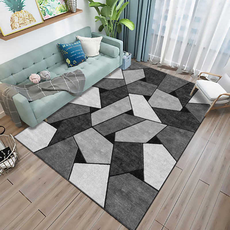 Multicolor Living Room Rug Modern 3D Print Geometric Rug Polyester Stain Resistant Anti-Slip Backing Pet Friendly Rug Dark Gray-White Clearhalo 'Area Rug' 'Modern' 'Rugs' Rug' 2184773