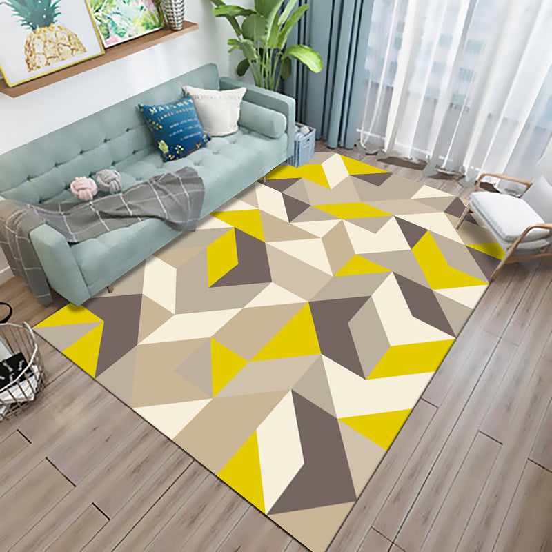 Multicolor Living Room Rug Modern 3D Print Geometric Rug Polyester Stain Resistant Anti-Slip Backing Pet Friendly Rug Yellow Clearhalo 'Area Rug' 'Modern' 'Rugs' Rug' 2184784