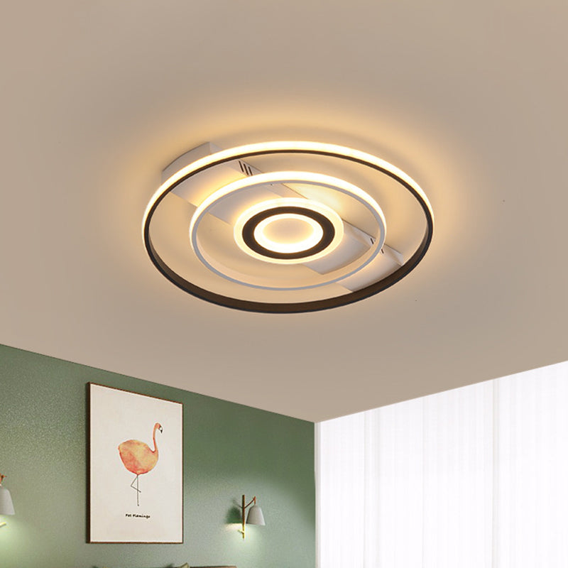 Black and White Living Room LED Flush Mount Modern Aluminum Round/Square/Rectangular Frame Flush Ceiling Light Fixture, White Light Black-White Round Clearhalo 'Ceiling Lights' 'Close To Ceiling Lights' 'Close to ceiling' 'Flush mount' Lighting' 218484