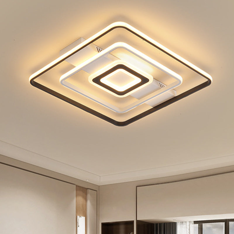 Black and White Living Room LED Flush Mount Modern Aluminum Round/Square/Rectangular Frame Flush Ceiling Light Fixture, White Light Black-White Square Clearhalo 'Ceiling Lights' 'Close To Ceiling Lights' 'Close to ceiling' 'Flush mount' Lighting' 218487