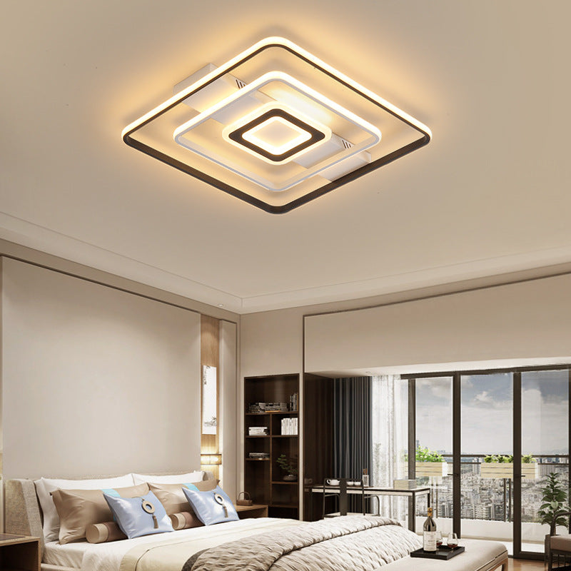 Black and White Living Room LED Flush Mount Modern Aluminum Round/Square/Rectangular Frame Flush Ceiling Light Fixture, White Light Clearhalo 'Ceiling Lights' 'Close To Ceiling Lights' 'Close to ceiling' 'Flush mount' Lighting' 218488