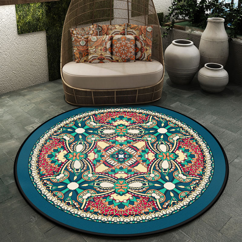 Retro Moroccan Style Rug Multi-Color Mandala Carpet Stain Resistant Machine Washable Non-Slip Backing Rug for Door Lake Green Clearhalo 'Area Rug' 'Moroccan' 'Rugs' Rug' 2184955