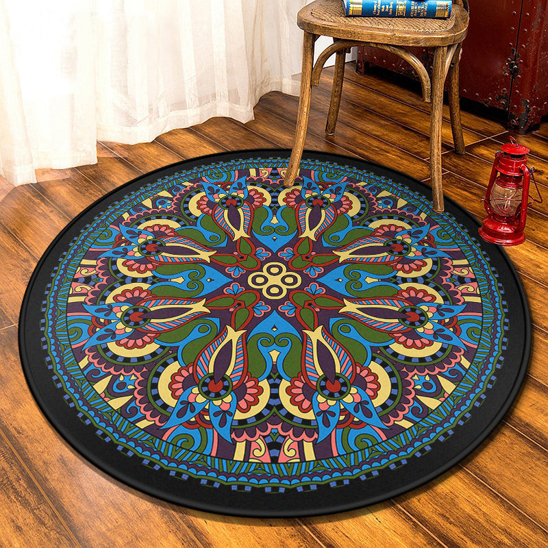 Retro Moroccan Style Rug Multi-Color Mandala Carpet Stain Resistant Machine Washable Non-Slip Backing Rug for Door Royal Blue Clearhalo 'Area Rug' 'Moroccan' 'Rugs' Rug' 2184961