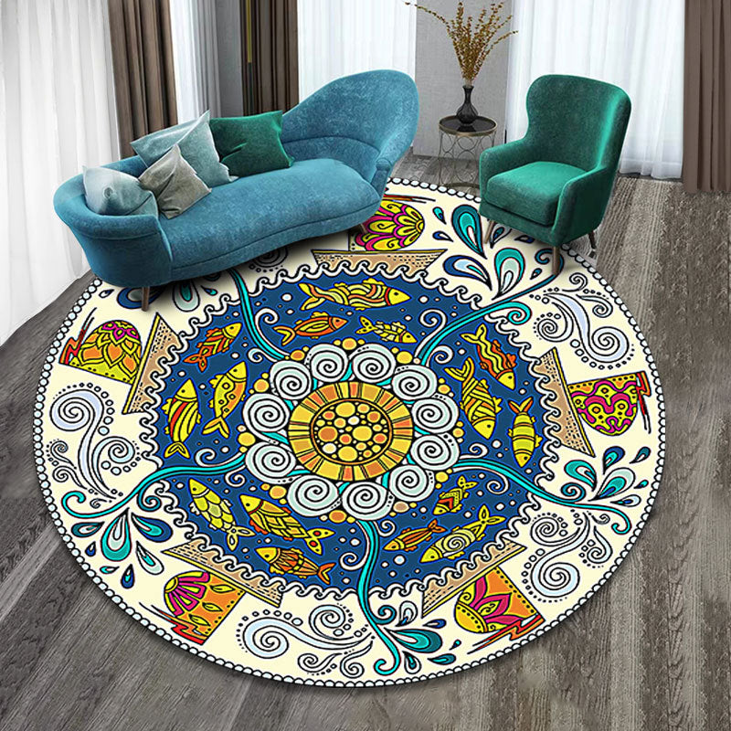 Multicolor Folk Art Print Rug Polyester Moroccan Area Rug Non-Slip Backing Pet Friendly Machine Washable Rug for Guest Room Blue Clearhalo 'Area Rug' 'Moroccan' 'Rugs' Rug' 2185024