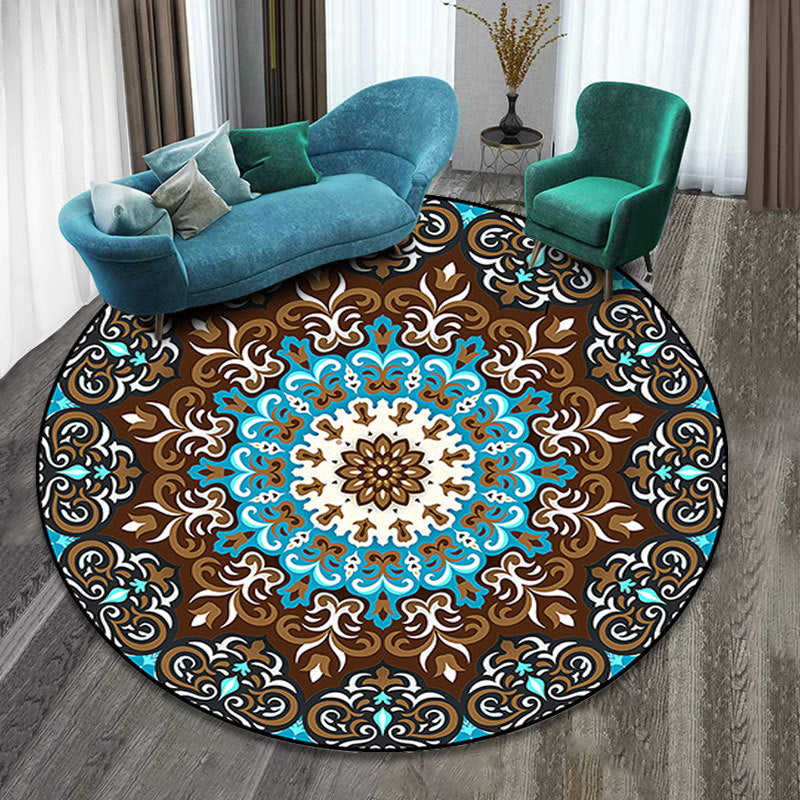 Multicolor Folk Art Print Rug Polyester Moroccan Area Rug Non-Slip Backing Pet Friendly Machine Washable Rug for Guest Room Chocolate Clearhalo 'Area Rug' 'Moroccan' 'Rugs' Rug' 2185025