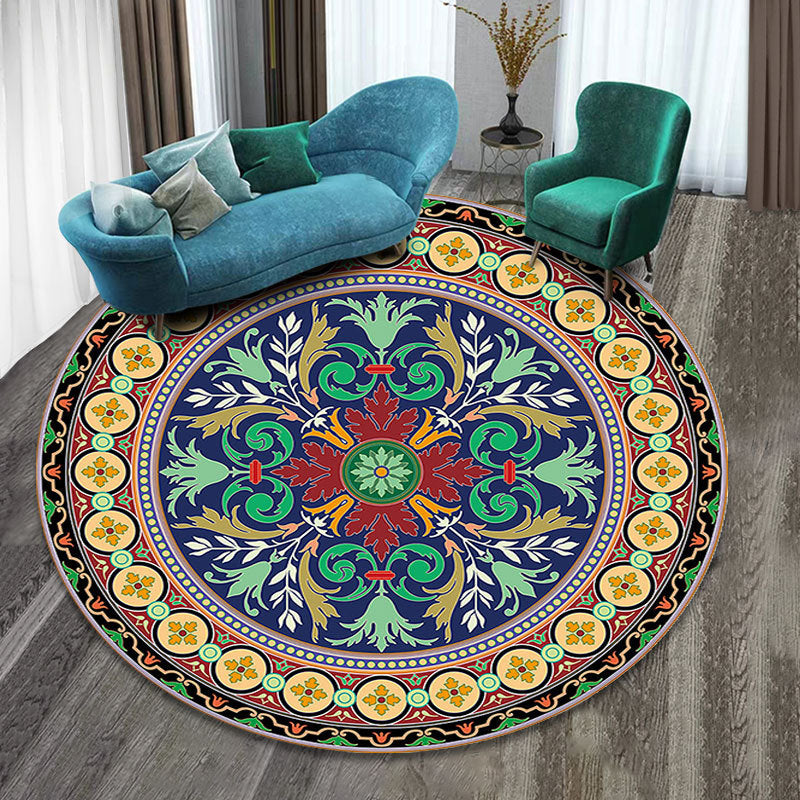 Multicolor Folk Art Print Rug Polyester Moroccan Area Rug Non-Slip Backing Pet Friendly Machine Washable Rug for Guest Room Royal Blue Clearhalo 'Area Rug' 'Moroccan' 'Rugs' Rug' 2185030