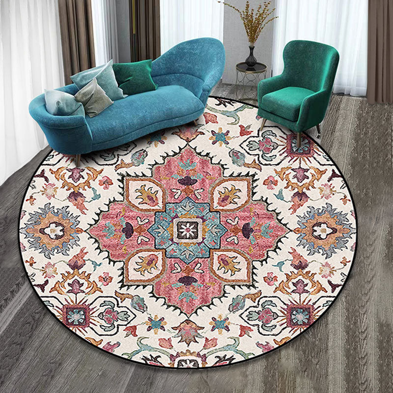 Multicolor Folk Art Print Rug Polyester Moroccan Area Rug Non-Slip Backing Pet Friendly Machine Washable Rug for Guest Room Pink Clearhalo 'Area Rug' 'Moroccan' 'Rugs' Rug' 2185034