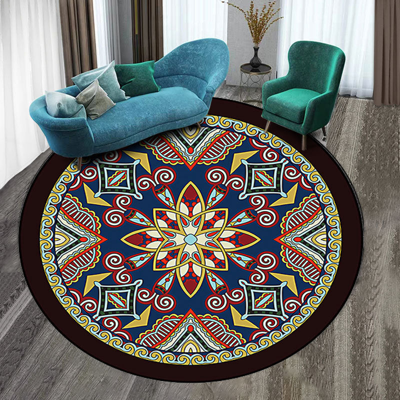 Multicolor Folk Art Print Rug Polyester Moroccan Area Rug Non-Slip Backing Pet Friendly Machine Washable Rug for Guest Room Dark Blue Clearhalo 'Area Rug' 'Moroccan' 'Rugs' Rug' 2185037