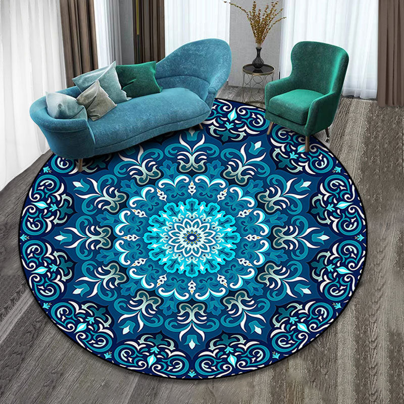 Multicolor Folk Art Print Rug Polyester Moroccan Area Rug Non-Slip Backing Pet Friendly Machine Washable Rug for Guest Room Denim Blue Clearhalo 'Area Rug' 'Moroccan' 'Rugs' Rug' 2185038