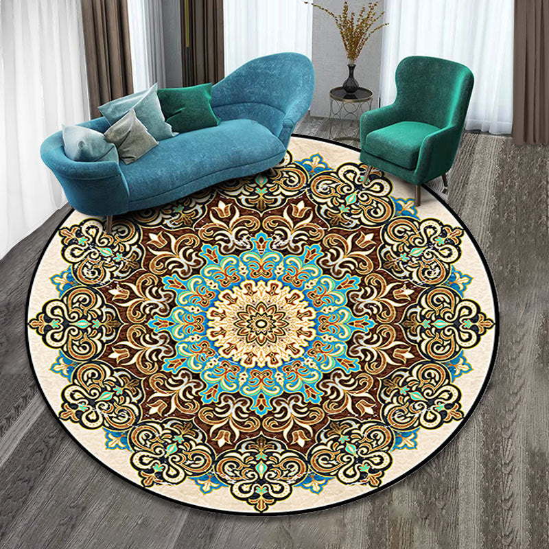 Multicolor Folk Art Print Rug Polyester Moroccan Area Rug Non-Slip Backing Pet Friendly Machine Washable Rug for Guest Room Yellow Clearhalo 'Area Rug' 'Moroccan' 'Rugs' Rug' 2185042