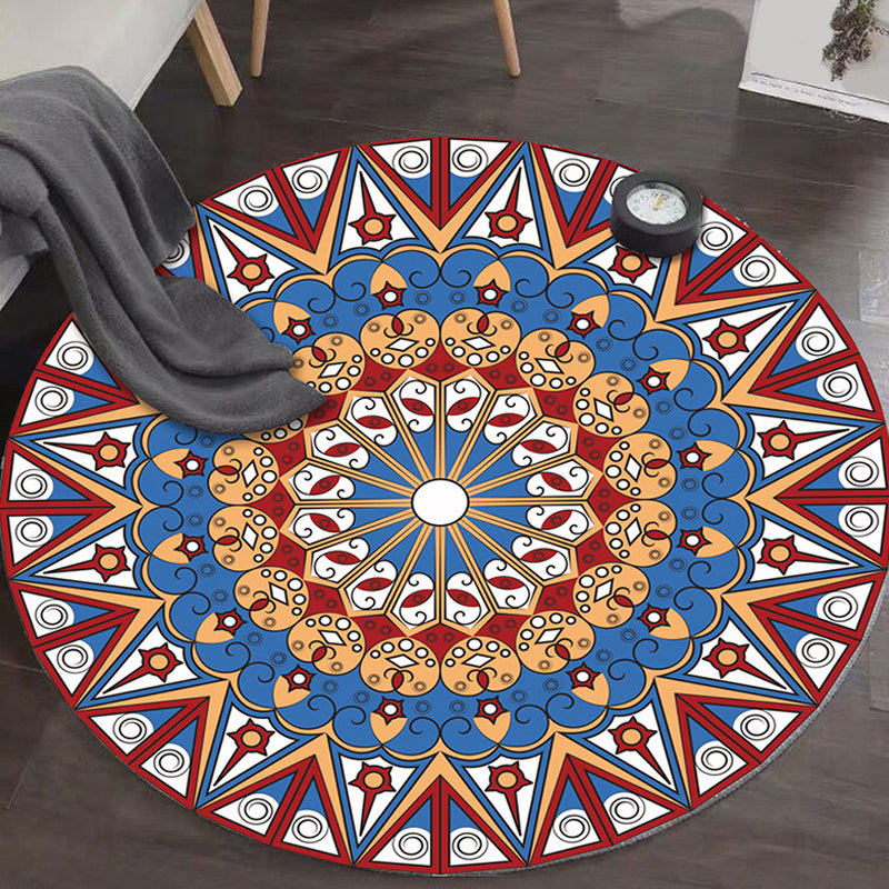 Art Deco Moroccan Rug Multi-Colored Mandala Rug Pet Friendly Machine Washable Anti-Slip Rug for Bedroom Royal Blue Clearhalo 'Area Rug' 'Moroccan' 'Rugs' Rug' 2185068