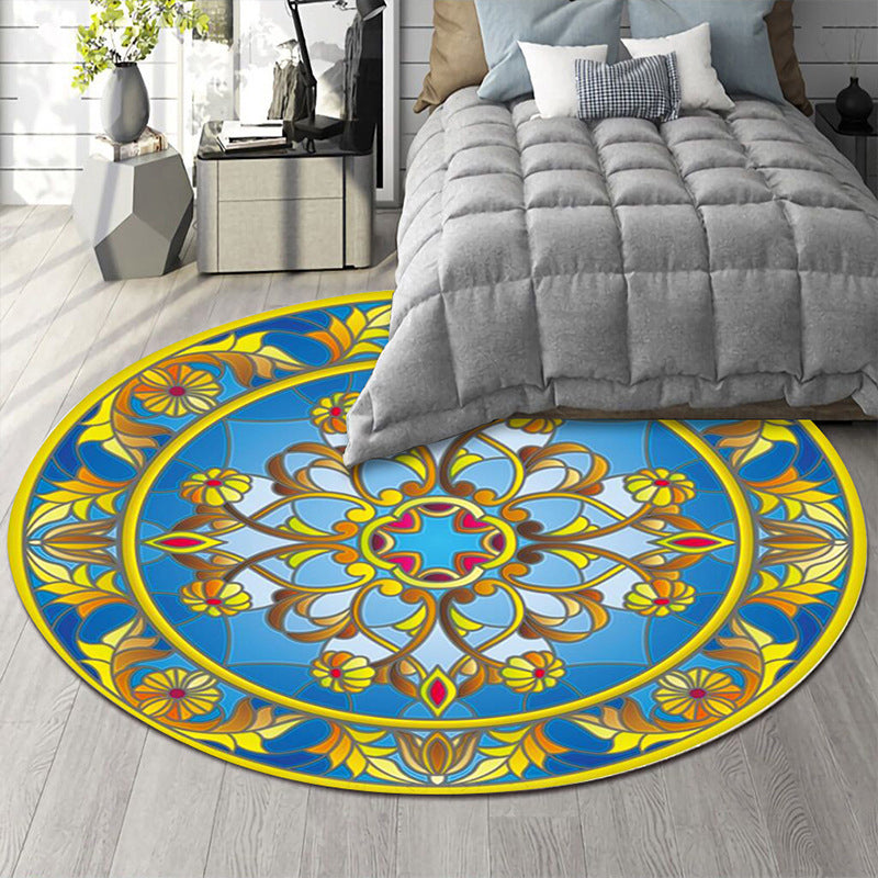 Art Deco Moroccan Rug Multi-Colored Mandala Rug Pet Friendly Machine Washable Anti-Slip Rug for Bedroom Blue Clearhalo 'Area Rug' 'Moroccan' 'Rugs' Rug' 2185075