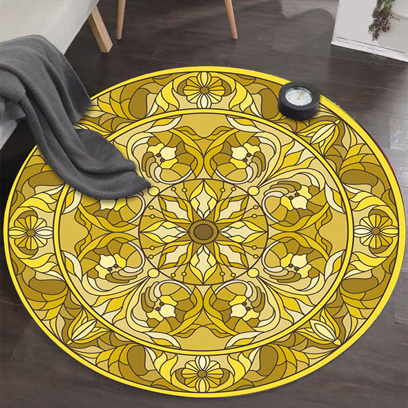 Art Deco Moroccan Rug Multi-Colored Mandala Rug Pet Friendly Machine Washable Anti-Slip Rug for Bedroom Lemon Yellow Clearhalo 'Area Rug' 'Moroccan' 'Rugs' Rug' 2185089