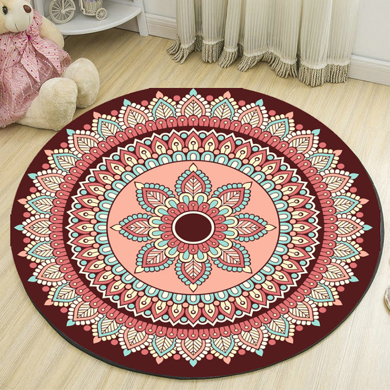 Art Deco Moroccan Rug Multi-Colored Mandala Rug Pet Friendly Machine Washable Anti-Slip Rug for Bedroom Burgundy Clearhalo 'Area Rug' 'Moroccan' 'Rugs' Rug' 2185091