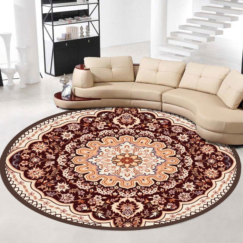 Vintage Jacquard Print Rug Multi-Color Moroccan Rug Polyester Pet Friendly Machine Washable Non-Slip Backing Rug for Hall Dark Coffee Clearhalo 'Area Rug' 'Moroccan' 'Rugs' Rug' 2185113