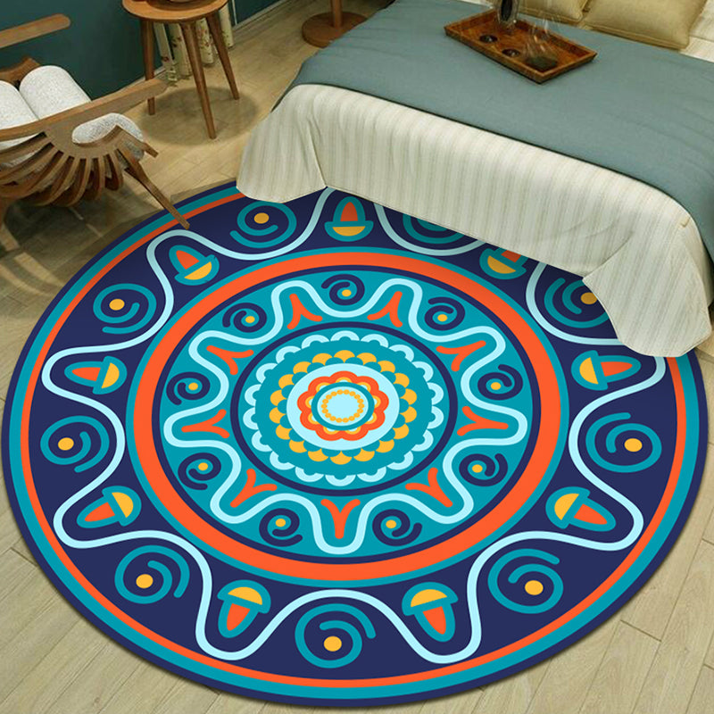 Exotic Multicolor Mandala Area Rug Polypropylene Moroccan Rug Pet Friendly Machine Washable Anti-Slip Backing Rug for Bedroom Dark Blue Clearhalo 'Area Rug' 'Moroccan' 'Rugs' Rug' 2185143