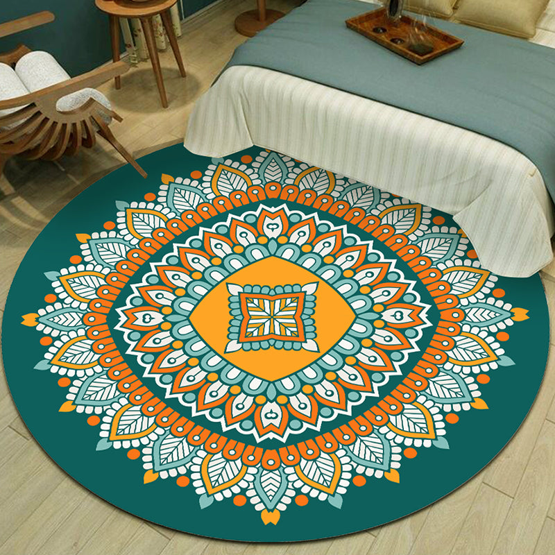 Exotic Multicolor Mandala Area Rug Polypropylene Moroccan Rug Pet Friendly Machine Washable Anti-Slip Backing Rug for Bedroom Green Clearhalo 'Area Rug' 'Moroccan' 'Rugs' Rug' 2185144