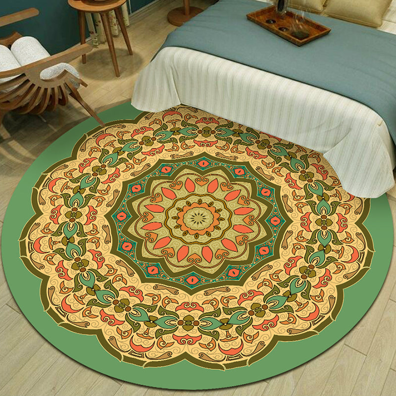 Exotic Multicolor Mandala Area Rug Polypropylene Moroccan Rug Pet Friendly Machine Washable Anti-Slip Backing Rug for Bedroom Avocado Green Clearhalo 'Area Rug' 'Moroccan' 'Rugs' Rug' 2185147