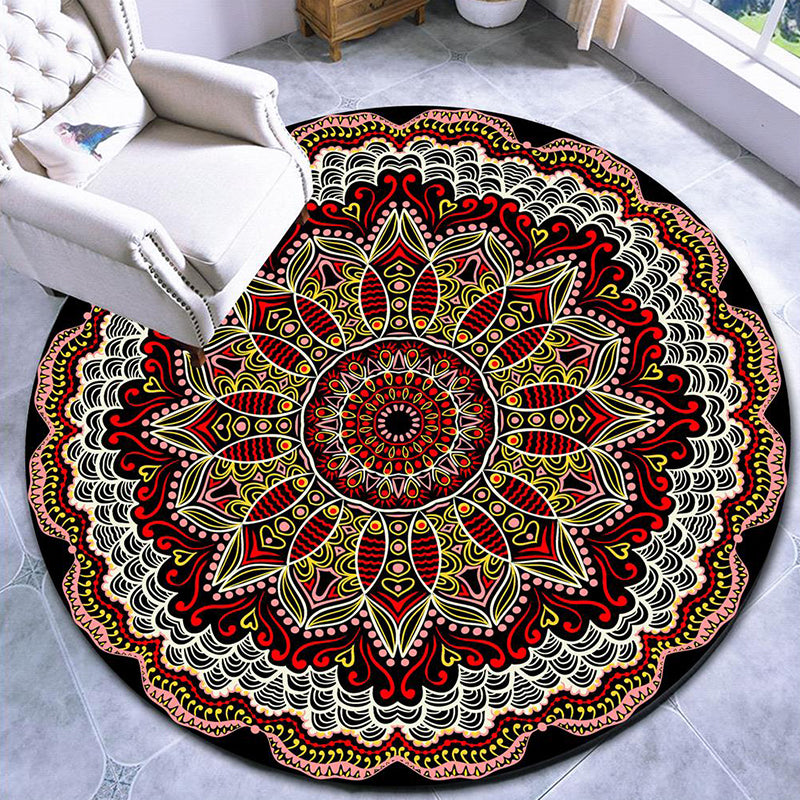 Pretty Mandala Patterned Rug Multi Color Moroccan Area Rug Polyester Pet Friendly Stain Resistant Anti-Slip Backing Rug for Tearoom Black Clearhalo 'Area Rug' 'Moroccan' 'Rugs' Rug' 2185152