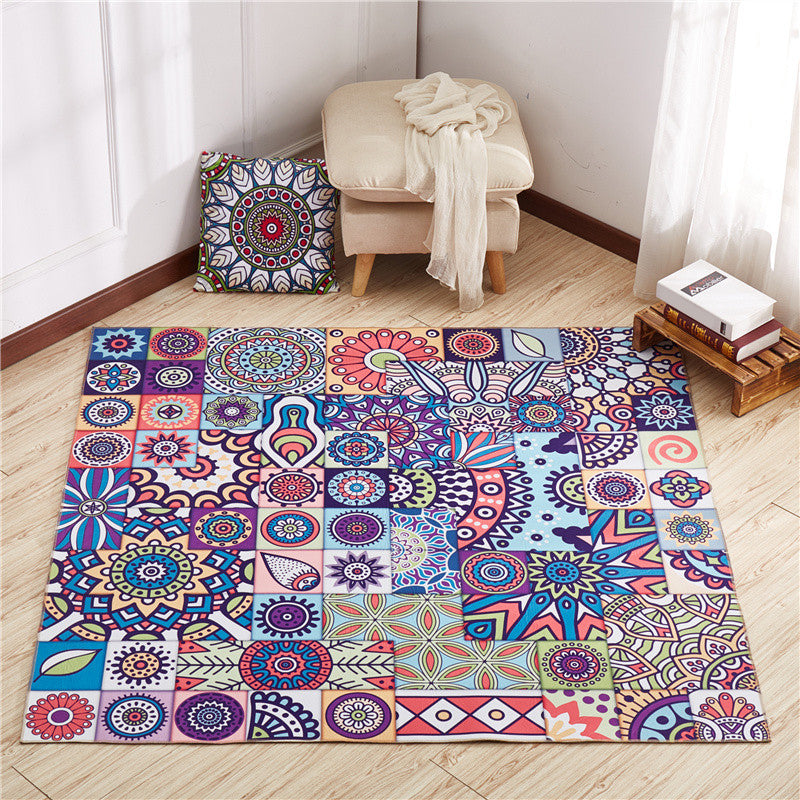 Moroccan Mandala Patchwork Rug Multi-Colored Polyester Rug Pet