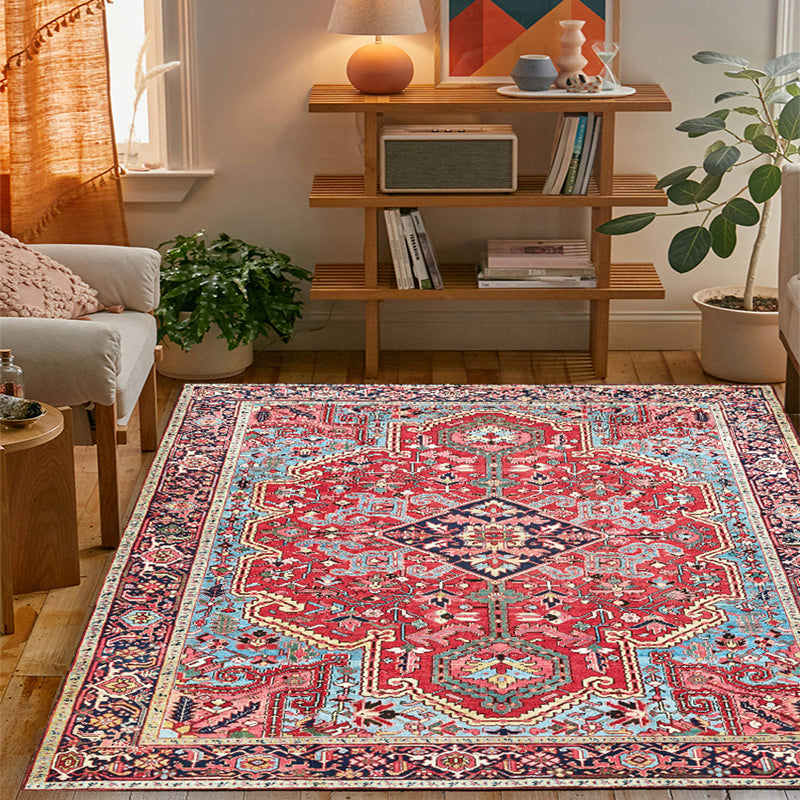 Persian Home Rug Multi Color Symmetric Print Carpet Polyester Anti-Slip Backing Machine Washable Stain Resistant Rug Red Clearhalo 'Area Rug' 'Moroccan' 'Rugs' Rug' 2185245