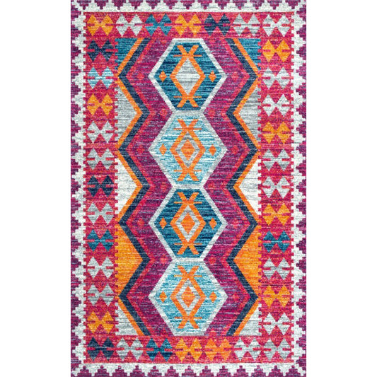 Persian Home Rug Multi Color Symmetric Print Carpet Polyester Anti-Slip Backing Machine Washable Stain Resistant Rug Purple Clearhalo 'Area Rug' 'Moroccan' 'Rugs' Rug' 2185247