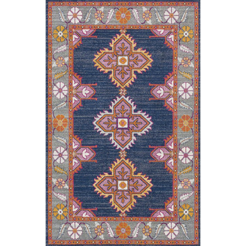 Persian Home Rug Multi Color Symmetric Print Carpet Polyester Anti-Slip Backing Machine Washable Stain Resistant Rug Dark Blue Clearhalo 'Area Rug' 'Moroccan' 'Rugs' Rug' 2185252