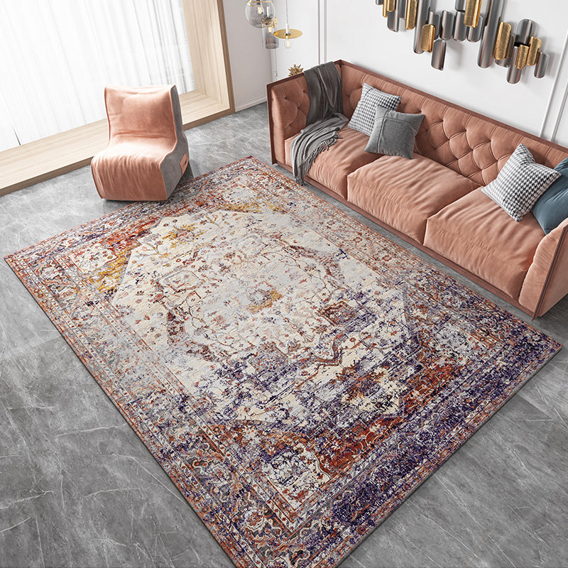 Distressed Multi Color Persian Rug Synthetics Geometric Print Carpet Washable Non-Slip Backing Stain Resistant Rug for Home Burgundy Clearhalo 'Area Rug' 'Moroccan' 'Rugs' Rug' 2185255