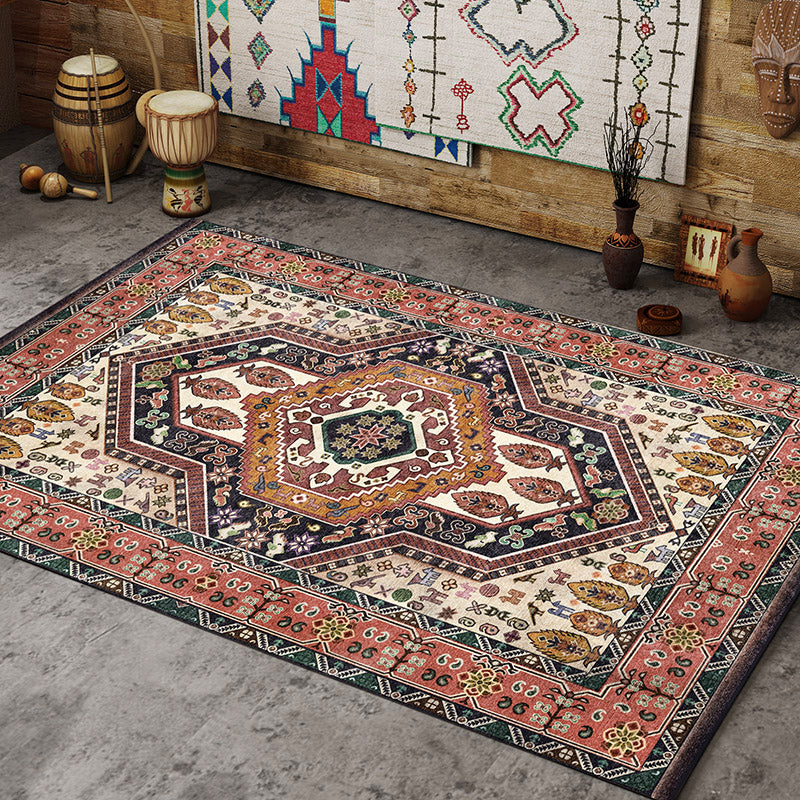 Antique Moroccan Rug Multi-Colored Geometry Patterned Rug Non-Slip Pet Friendly Stain Resistant Rug for Room Watermelon Red Clearhalo 'Area Rug' 'Moroccan' 'Rugs' Rug' 2185271