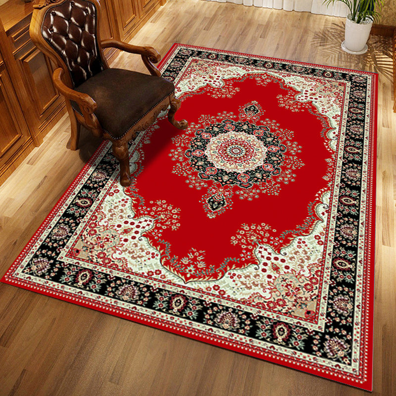 Multi-Color Floral Print Rug Polyester Moroccan Area Carpet Non-Slip Backing Machine Washable Pet Friendly Rug for Sitting Room Red Clearhalo 'Area Rug' 'Moroccan' 'Rugs' Rug' 2185281