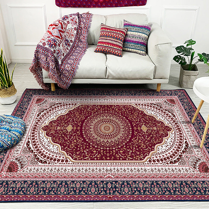 Multi-Color Floral Print Rug Polyester Moroccan Area Carpet Non-Slip Backing Machine Washable Pet Friendly Rug for Sitting Room Burgundy Clearhalo 'Area Rug' 'Moroccan' 'Rugs' Rug' 2185311