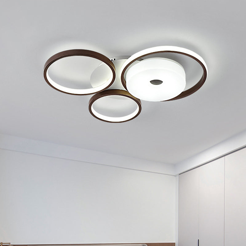 LED Coffee Flush Ring Light Minimal Acrylic Shaded Bedroom Ceiling Mount Light Fixture in White Light, 16"/19.5" Wide Coffee Clearhalo 'Ceiling Lights' 'Close To Ceiling Lights' 'Close to ceiling' 'Semi-flushmount' Lighting' 218532