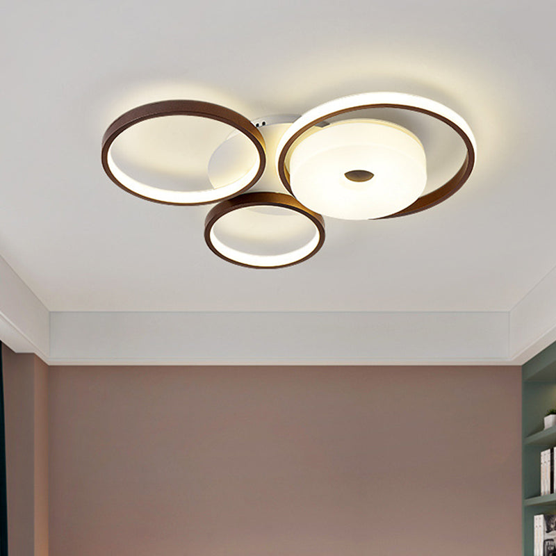 LED Coffee Flush Ring Light Minimal Acrylic Shaded Bedroom Ceiling Mount Light Fixture in White Light, 16"/19.5" Wide Clearhalo 'Ceiling Lights' 'Close To Ceiling Lights' 'Close to ceiling' 'Semi-flushmount' Lighting' 218533