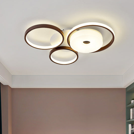 LED Coffee Flush Ring Light Minimal Acrylic Shaded Bedroom Ceiling Mount Light Fixture in White Light, 16"/19.5" Wide Clearhalo 'Ceiling Lights' 'Close To Ceiling Lights' 'Close to ceiling' 'Semi-flushmount' Lighting' 218533