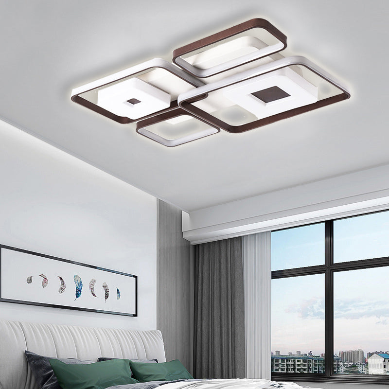 Square/Rectangular-Frame Bedroom Flushmount Light 16"/19.5"/35.5" Wide Contemporary LED Aluminum Flush Mount Fixture in Coffee, White Light Coffee Clearhalo 'Ceiling Lights' 'Close To Ceiling Lights' 'Close to ceiling' 'Semi-flushmount' Lighting' 218535