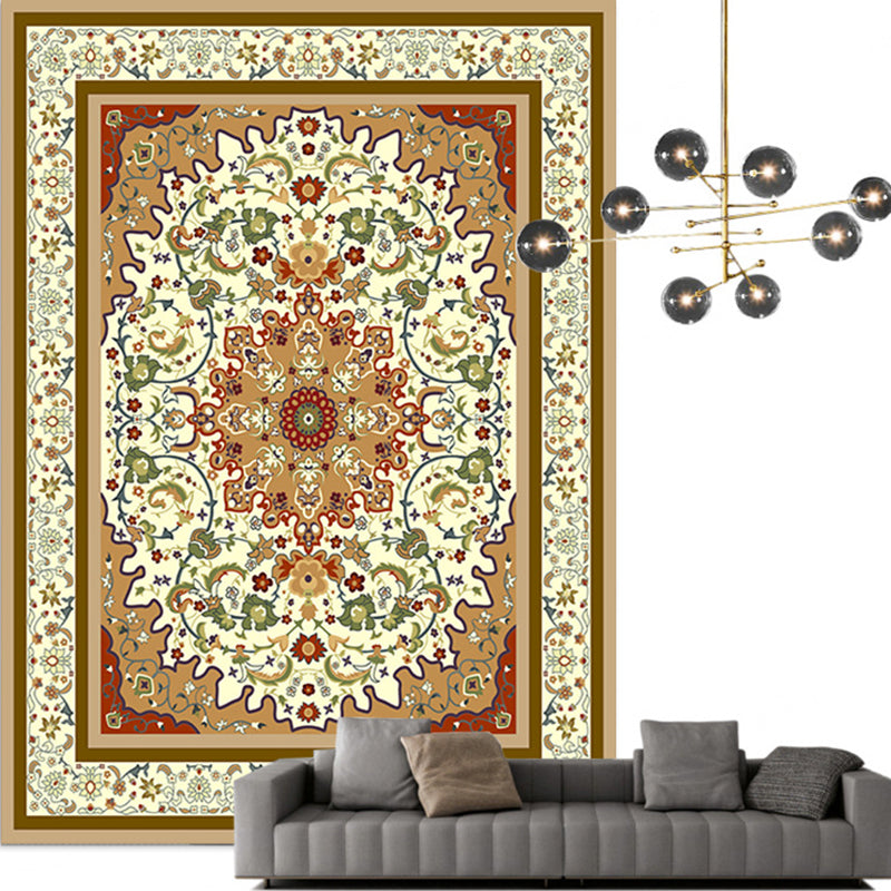 Traditional Multi Color Moroccan Rug Polypropylene Flower Carpet Anti-Slip Backing Pet Friendly Stain Resistant Rug for Living Room Light Brown Clearhalo 'Area Rug' 'Moroccan' 'Rugs' Rug' 2185350