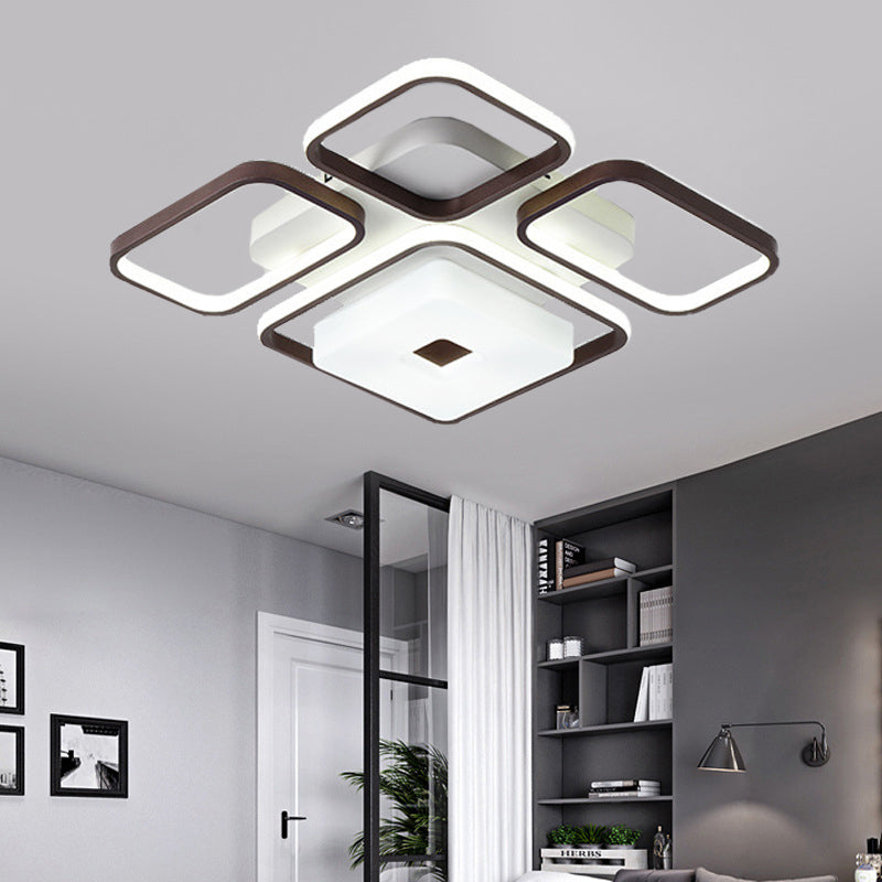 Square/Rectangular-Frame Bedroom Flushmount Light 16"/19.5"/35.5" Wide Contemporary LED Aluminum Flush Mount Fixture in Coffee, White Light Coffee Clearhalo 'Ceiling Lights' 'Close To Ceiling Lights' 'Close to ceiling' 'Semi-flushmount' Lighting' 218539