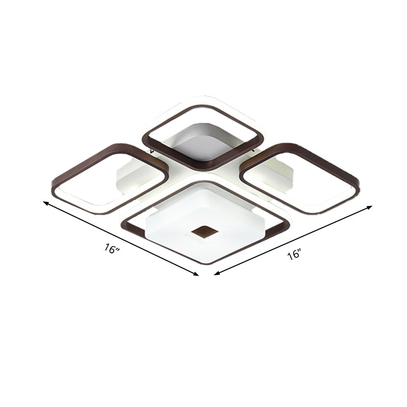 Square/Rectangular-Frame Bedroom Flushmount Light 16"/19.5"/35.5" Wide Contemporary LED Aluminum Flush Mount Fixture in Coffee, White Light Clearhalo 'Ceiling Lights' 'Close To Ceiling Lights' 'Close to ceiling' 'Semi-flushmount' Lighting' 218542